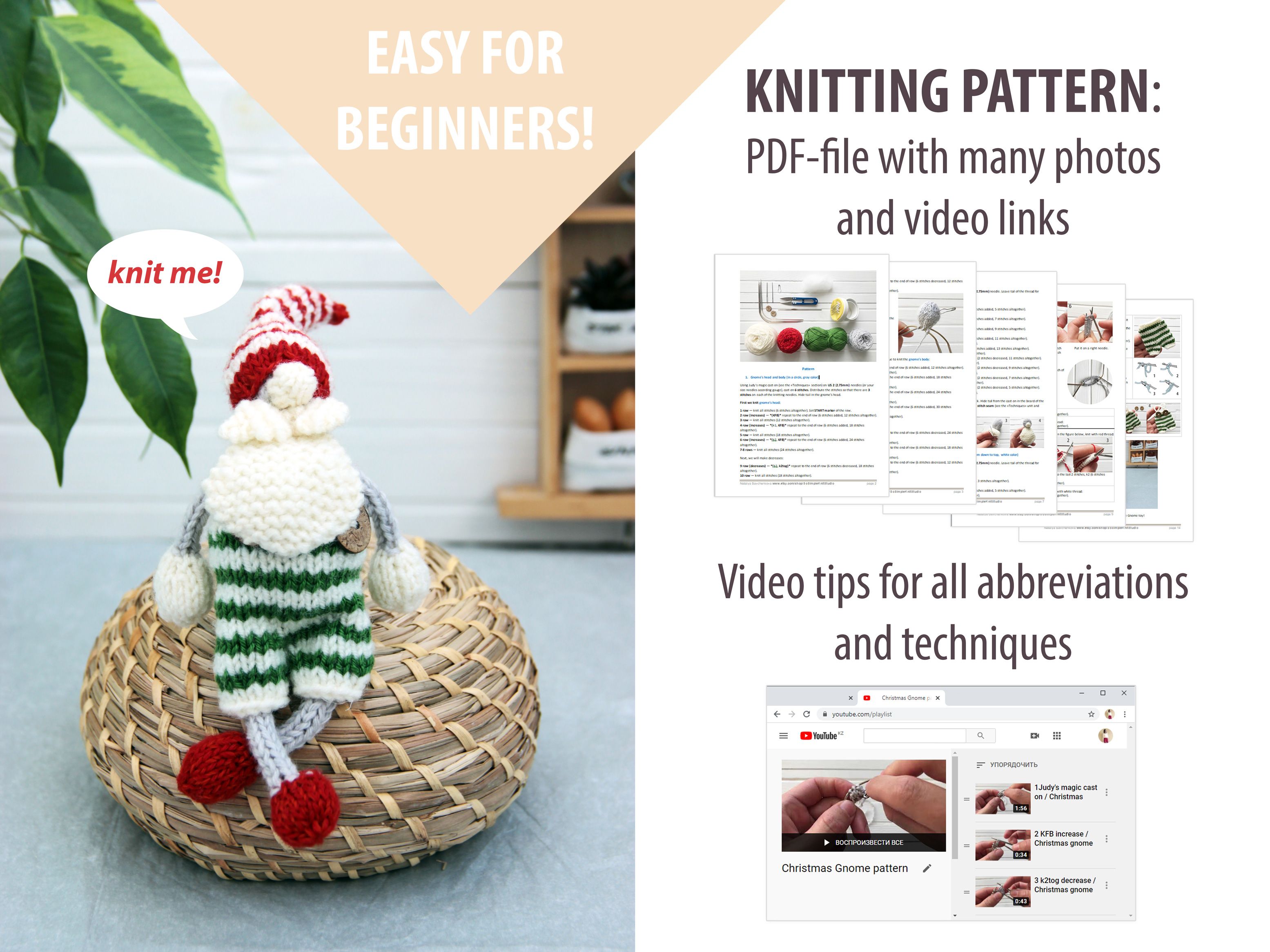 Christmas Gnome Knitting Pattern: Scandinavian Nisse Tomte Toy