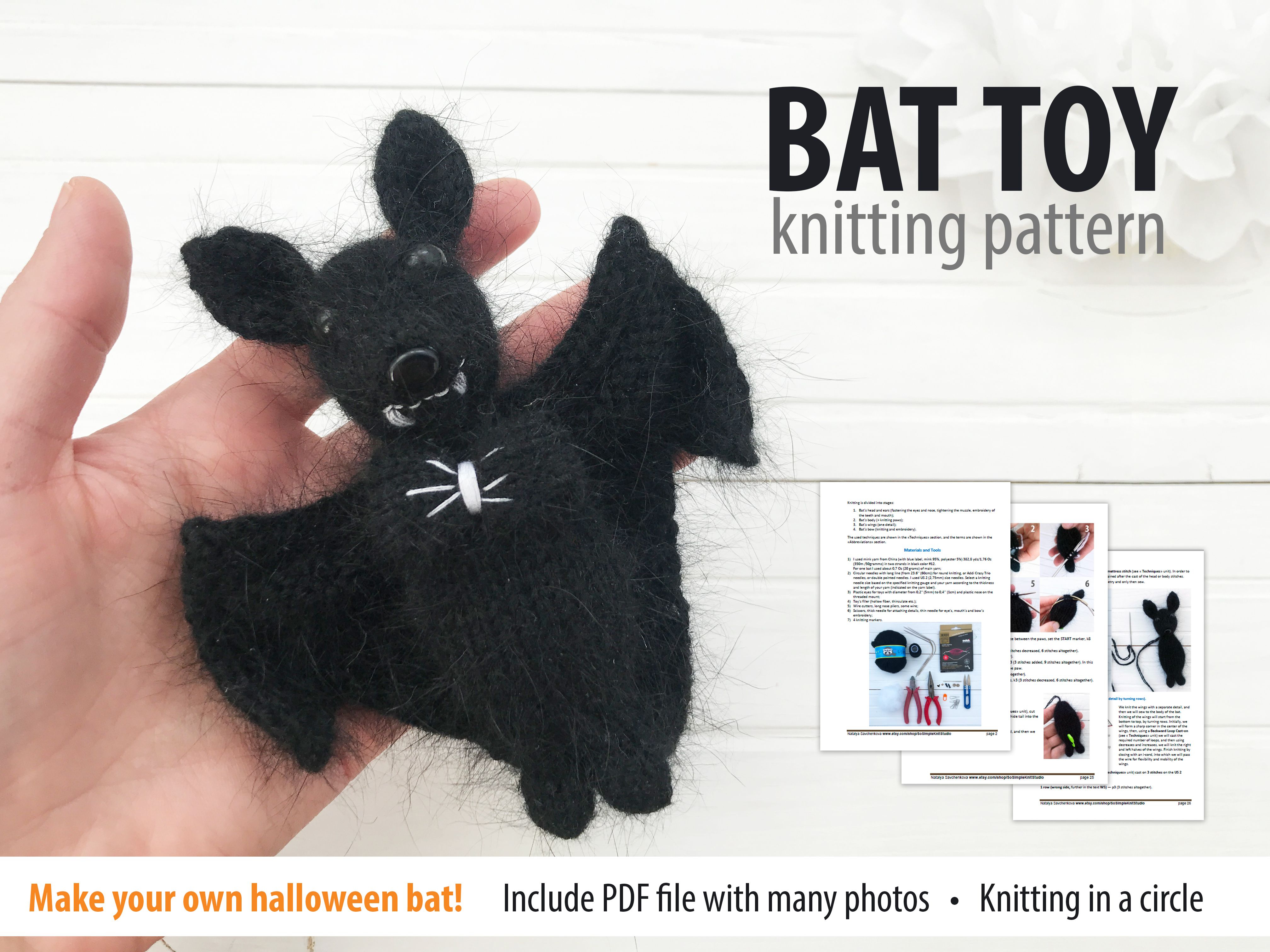 Halloween Bat Toy Knitting Pattern