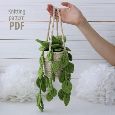 Knitted Pothos Hanging Plant Pattern — Beginner Knitting PDF